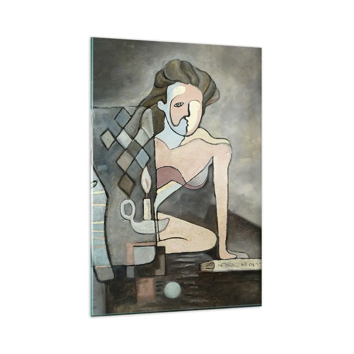 Glasbild - Bild auf glas - Abstrakte Figuren in einer symbolischen Komposition mit tiefer Bedeutung - 80x120cm - Mosaik aus Geist und Materie - Moderne Wanddekoration für Wohnzimmer und Schlafzimmer ARTTOR