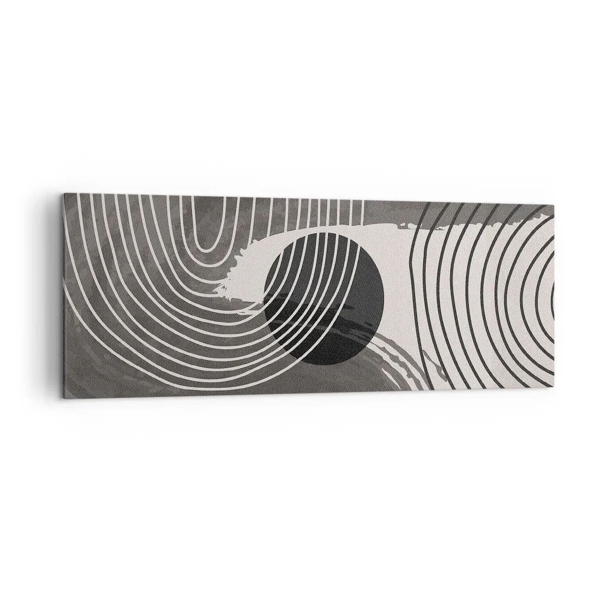Bild auf Leinwand - Leinwandbild - Geometrische Linien und Ovale in monochromen Farbtönen - 140x50cm - Oval gewinnt - Moderne Wanddekoration für Wohnzimmer und Schlafzimmer ARTTOR