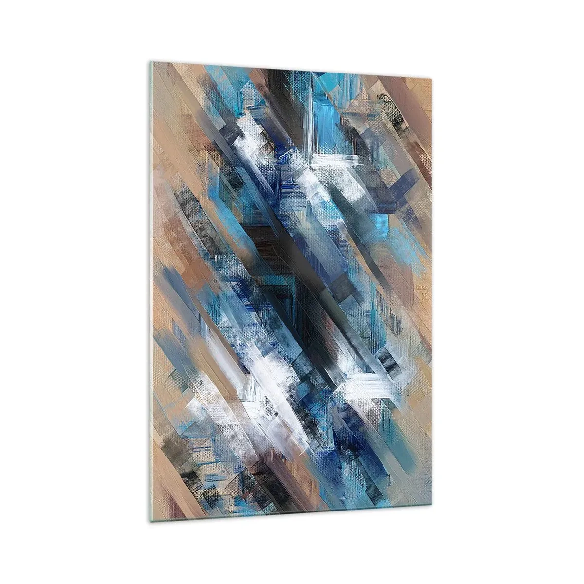 Glasbild - Bild auf glas - Abstrakte Komposition mit blauen diagonalen Linien - 70x100cm - Auf einer blauen Diagonale - Moderne Wanddekoration für Wohnzimmer und Schlafzimmer ARTTOR