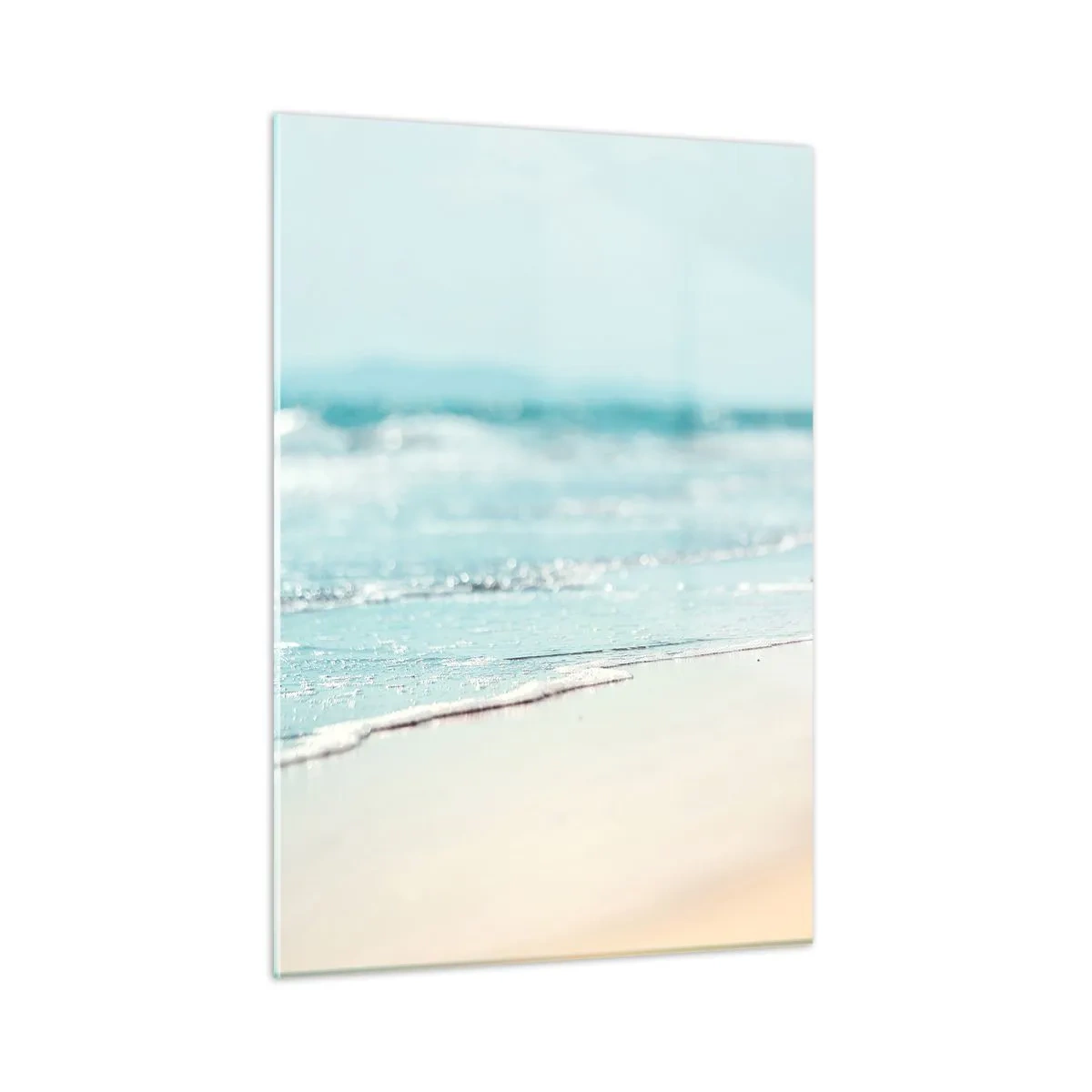 Glasbild - Bild auf glas - Sanfte Meereswellen plätschern an den Sandstrand - 50x70cm - Hitze und Lärm - Moderne Wanddekoration für Wohnzimmer und Schlafzimmer ARTTOR
