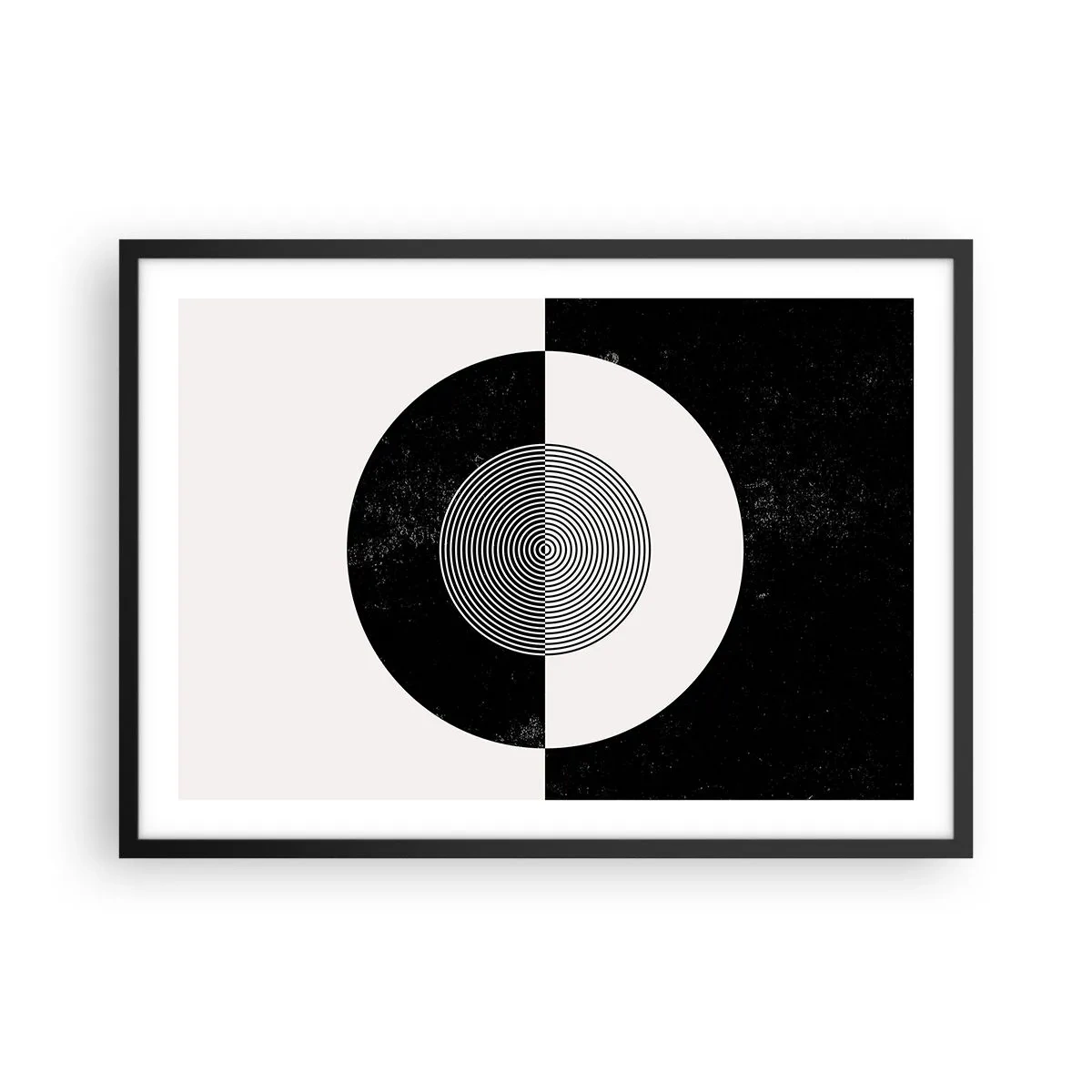 Poster in einem schwarzem Rahmen - Grafisches Muster in kontrastierendem Schwarz und Weiß - 70x50cm - Harmonie in Schwarz und Weiß - Moderne Wanddekoration für Wohnzimmer und Schlafzimmer ARTTOR