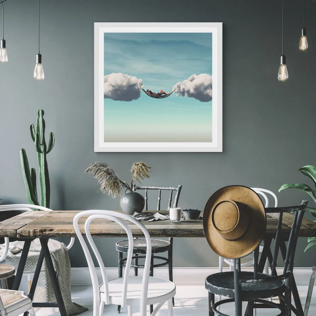 Poster in einem weißen Rahmen - Die Behaglichkeit des Augenblicks - 30x30 cm