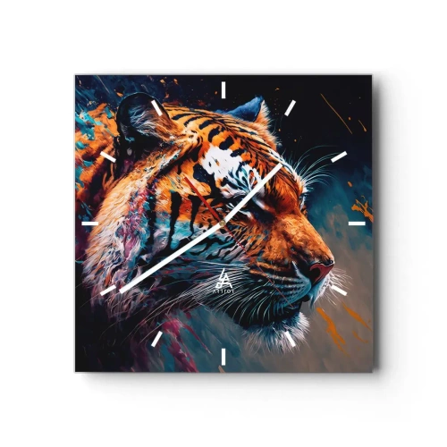 Wanduhr - Glasuhr - Portrait eines Tigers in dynamischen, abstrakten Farben - 30x30cm - Wilde Schönheit - Moderne Wanddekoration für Wohnzimmer und Schlafzimmer ARTTOR