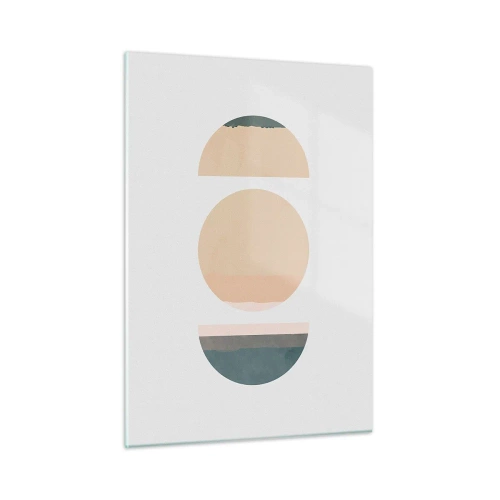 Glasbild - Bild auf glas - Minimalistische geometrische Muster in Pastellfarben - 50x70cm - Ein Rad hinter dem anderen… - Moderne Wanddekoration für Wohnzimmer und Schlafzimmer ARTTOR