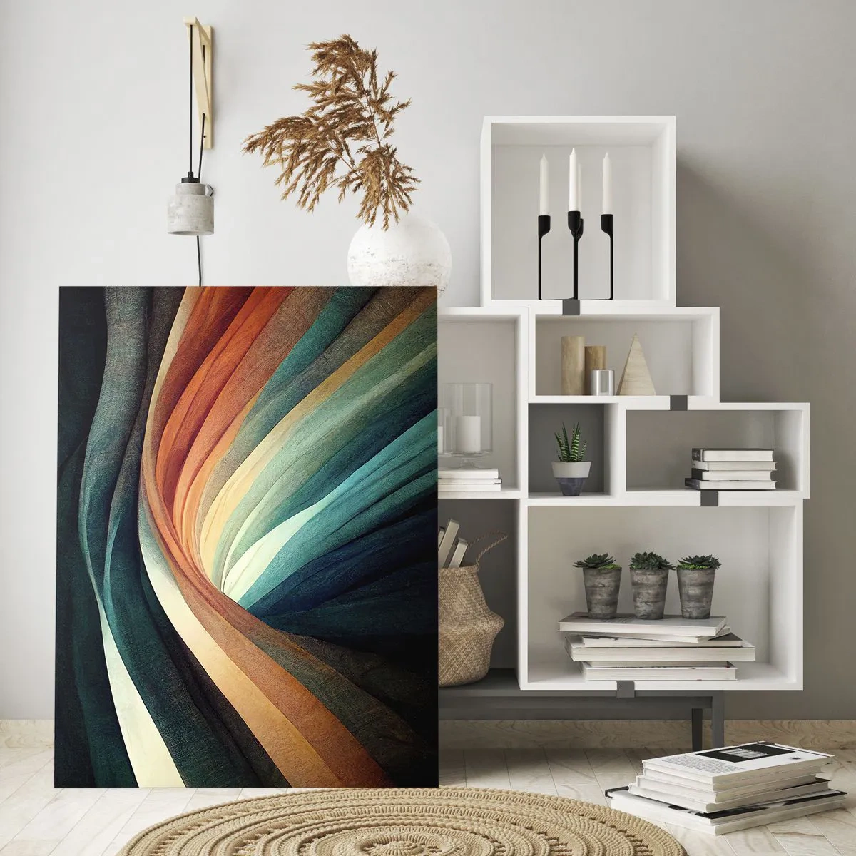 Glasbild - Bild auf glas - Abstrakte Wellen in warmen und kühlen Farbtönen - 80x120cm - Aus Farben gewebt - Moderne Wanddekoration für Wohnzimmer und Schlafzimmer ARTTOR