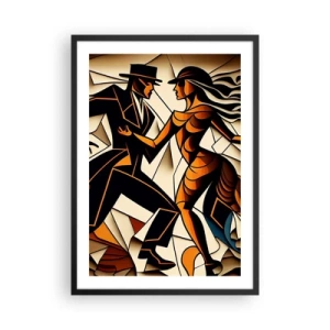 Poster in einem schwarzem Rahmen - Ein dynamisches Paar tanzt Tango im kubistischen Stil. - 50x70cm - Tanz der Passion und Leidenschaft - Moderne Wanddekoration für Wohnzimmer und Schlafzimmer ARTTOR