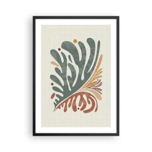 Poster in einem schwarzem Rahmen - Botanisches Blattmuster in Grün- und Brauntönen - 50x70cm - Mehrfarbiges Blatt - Moderne Wanddekoration für Wohnzimmer und Schlafzimmer ARTTOR