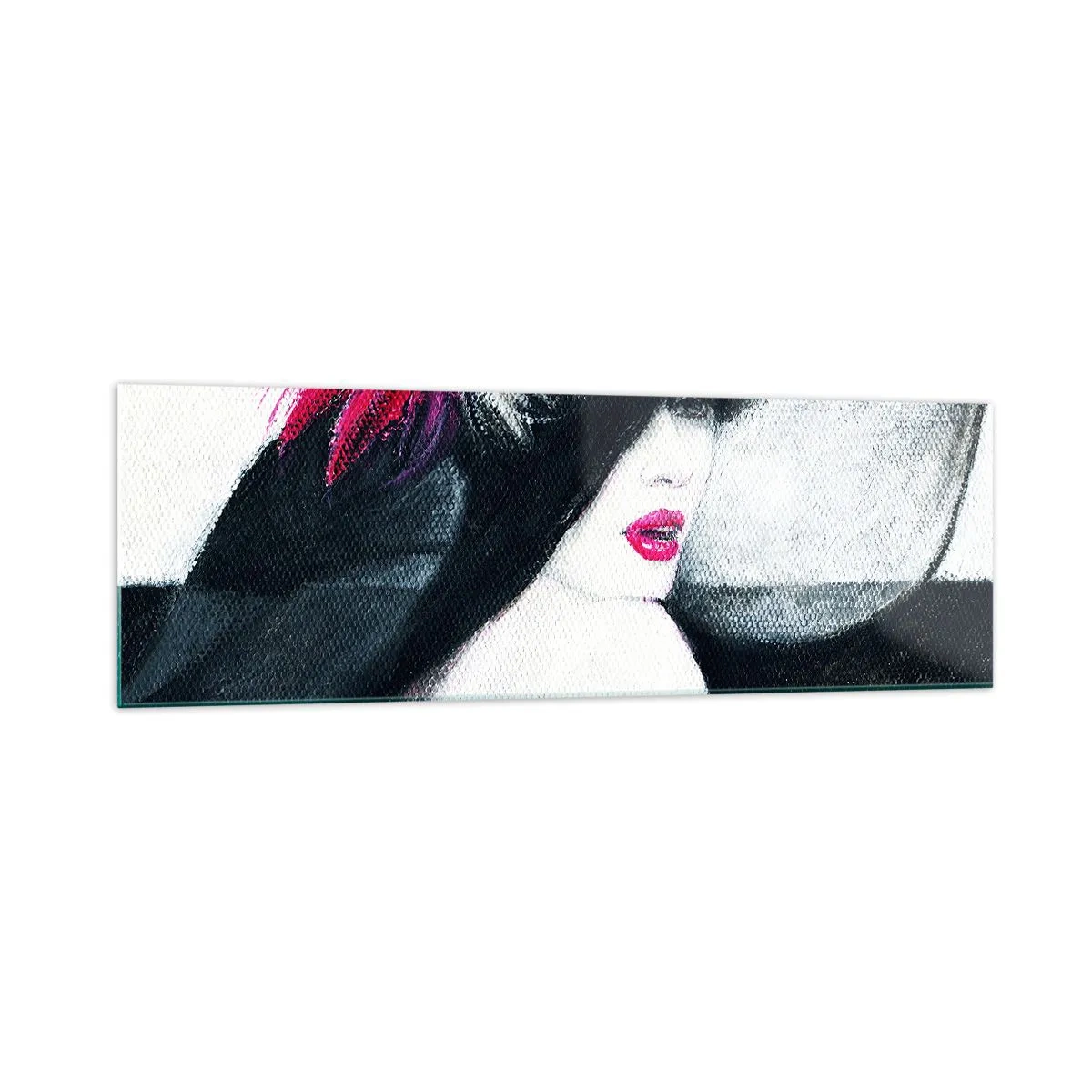 Glasbild - Bild auf glas - Stilvolle Frau mit Federhut - 160x50cm - Immer ein Geheimnis - Moderne Wanddekoration für Wohnzimmer und Schlafzimmer ARTTOR