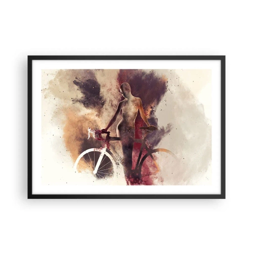 Poster in einem schwarzem Rahmen - Abstrakte Silhouette mit einem Fahrrad im künstlerischen Stil - 70x50cm - Eine Fahrradseele in Marmorformen - Moderne Wanddekoration für Wohnzimmer und Schlafzimmer ARTTOR