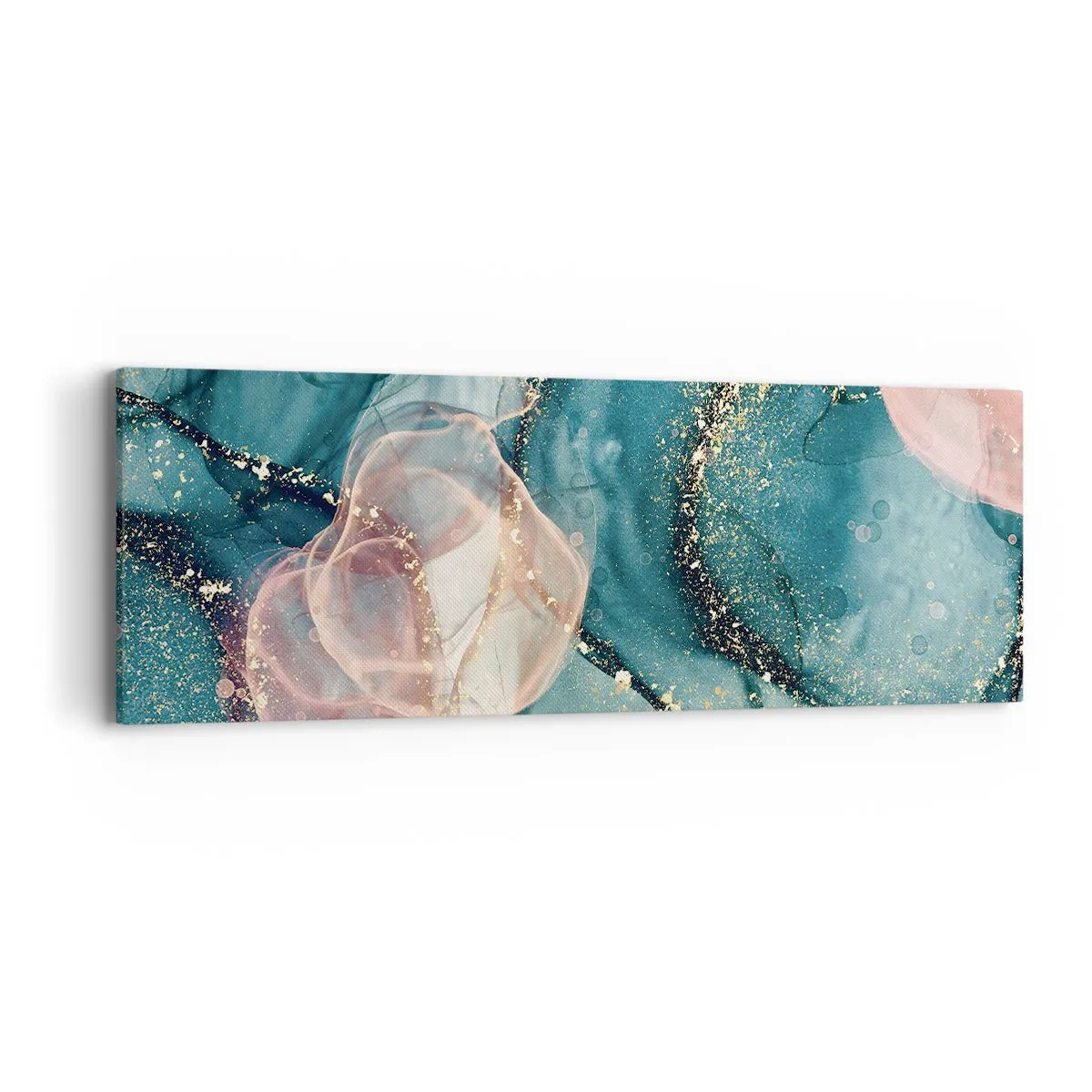 Bild auf Leinwand - Leinwandbild - Seidenblau, Tüllrosa - 90x30 cm