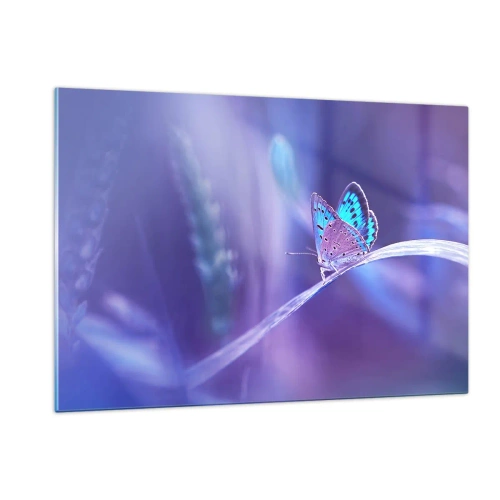 Glasbild - Bild auf glas - Schmetterling vor violettem Lichthintergrund - 120x80cm - Ein Juwel der Natur - Moderne Wanddekoration für Wohnzimmer und Schlafzimmer ARTTOR