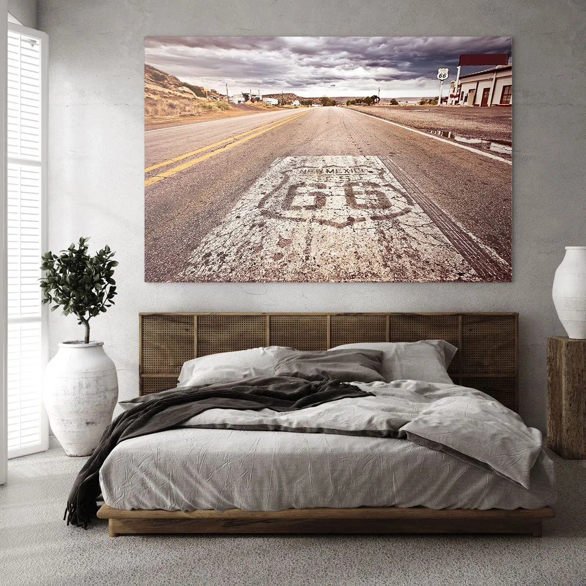 Glasbild - Bild auf glas - Route 66 mit Blick auf den Horizont - 100x70cm - Mother Road - eine amerikanische Legende - Moderne Wanddekoration für Wohnzimmer und Schlafzimmer ARTTOR