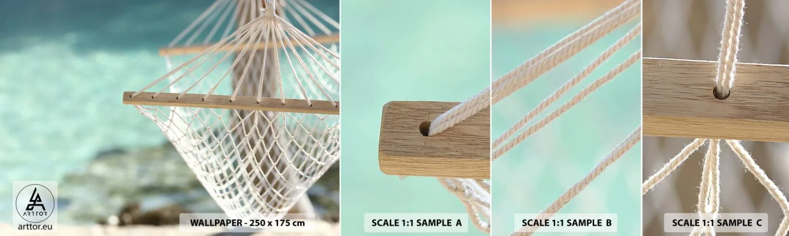 Fototapeten Muster Selbstklebend Deluxe Sticker - Zeit zum Entspannen - Hängematte, Strand, Reisen - 100x30 cm