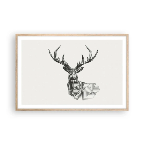 Poster in einem Rahmen aus heller Eiche - Ein Hirsch im kubistischen Stil - 91x61 cm