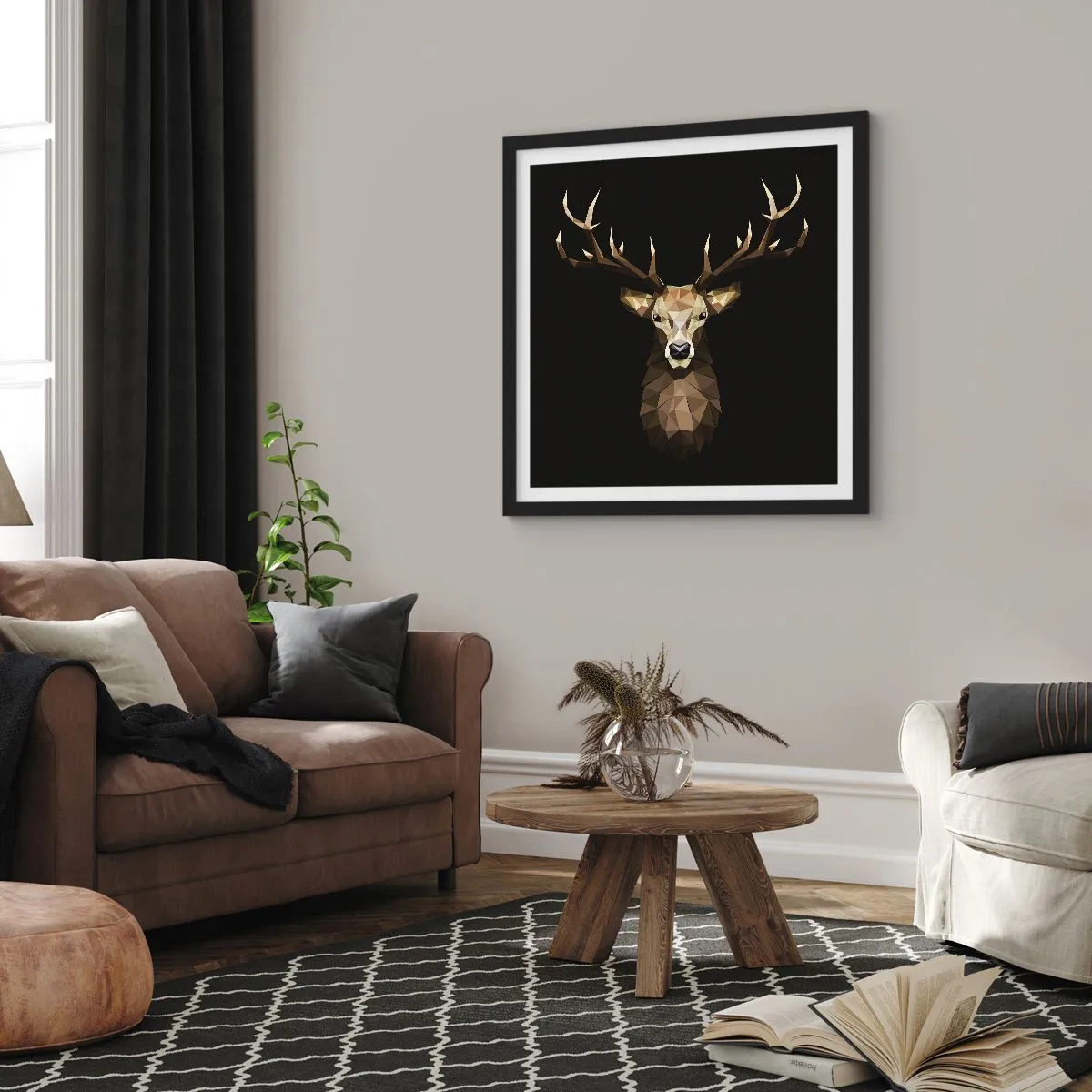 Poster in einem schwarzem Rahmen - Kubistischer Hirsch - 60x60 cm