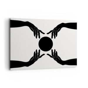Bild auf Leinwand - Leinwandbild - Schwarze Hände in einer symmetrischen Komposition mit einer Kugel - 100x70cm - Geheimes Zeichen - Moderne Wanddekoration für Wohnzimmer und Schlafzimmer ARTTOR