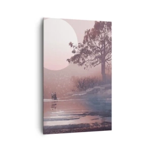 Bild auf Leinwand - Leinwandbild - Romantische Szene mit dem Mond und einem Baum am Wasser - 80x120cm - Wunder der Nacht - Moderne Wanddekoration für Wohnzimmer und Schlafzimmer ARTTOR