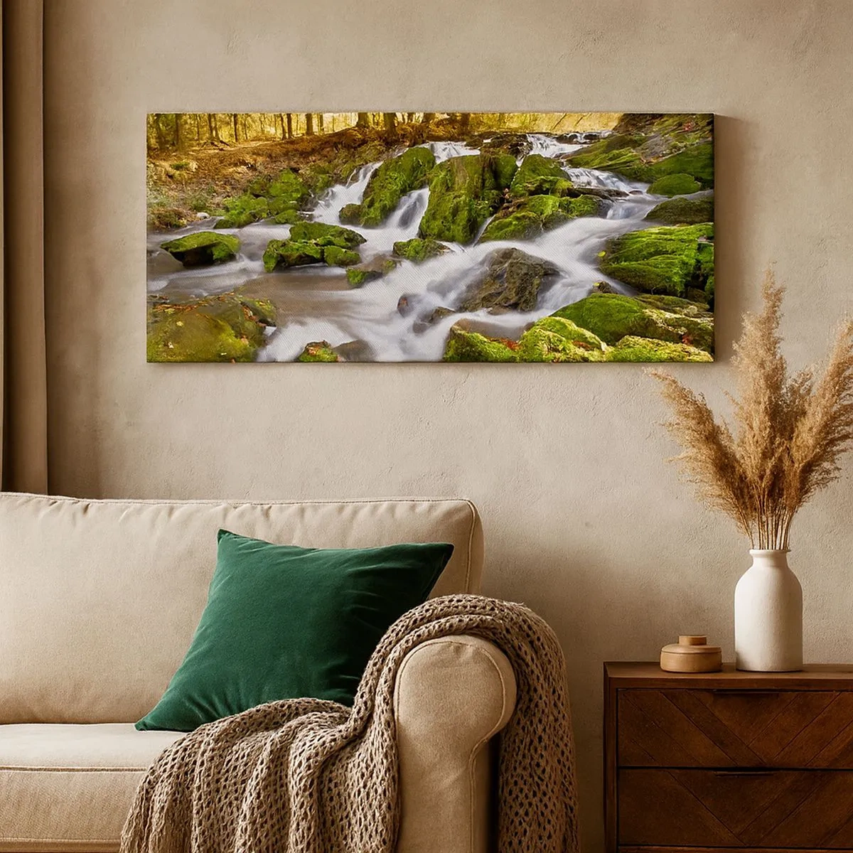 Bild auf Leinwand - Leinwandbild - Rasch durch den herbstlichen Wald - 100x40 cm