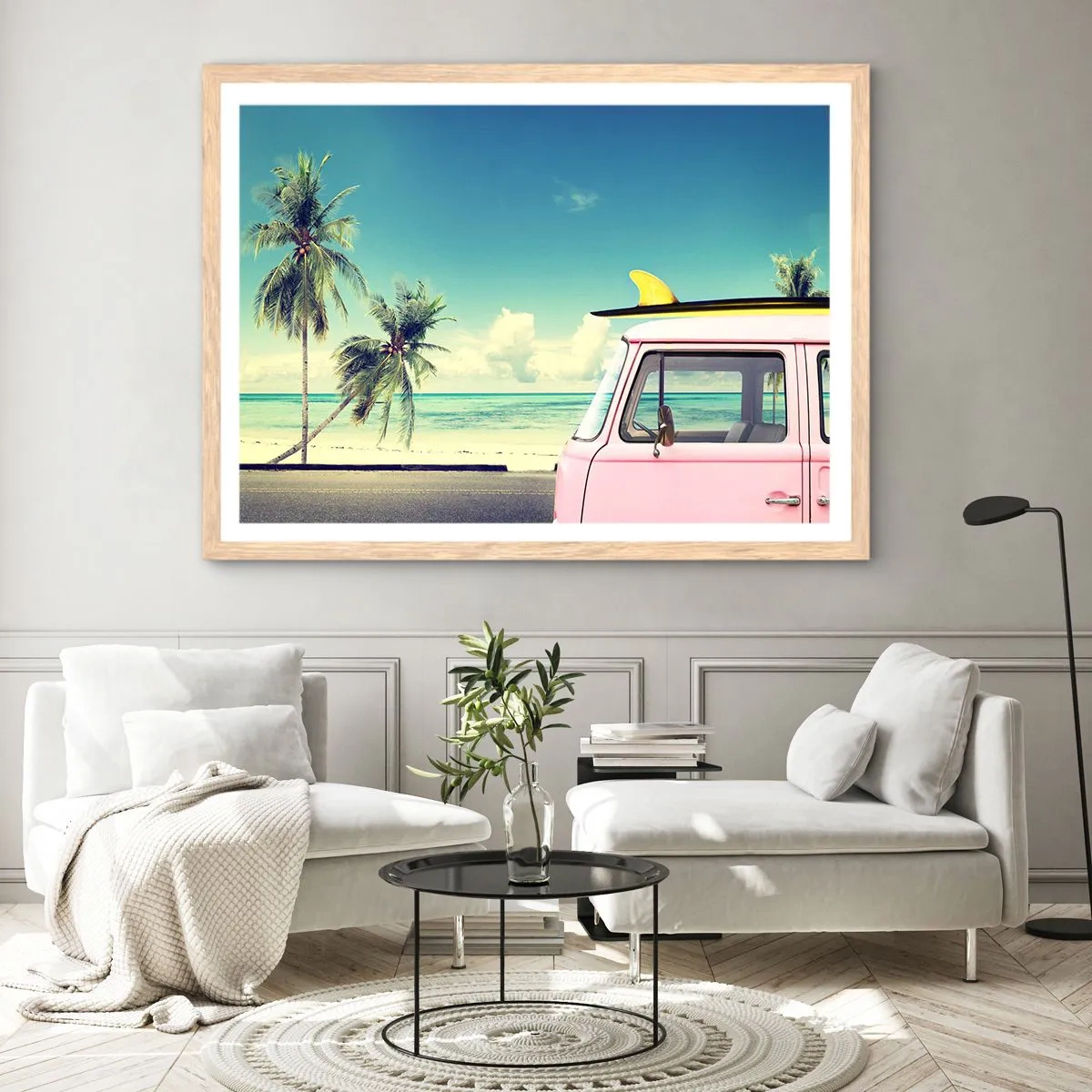 Poster in einem Rahmen aus heller Eiche - Zeit um in die Ferien zu starten - 70x50 cm