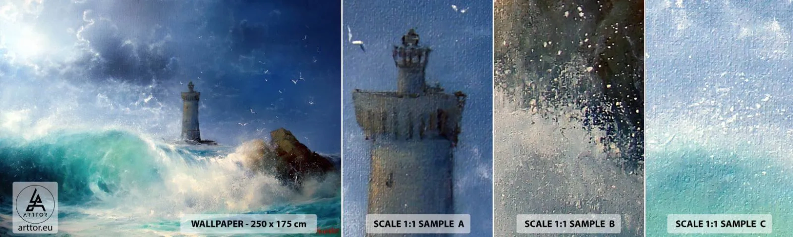 Fototapeten Muster Selbstklebend Deluxe Sticker - Auf der Hut vor den Elementen - Landschaft, Leuchtturm, Sturm - 100x30 cm