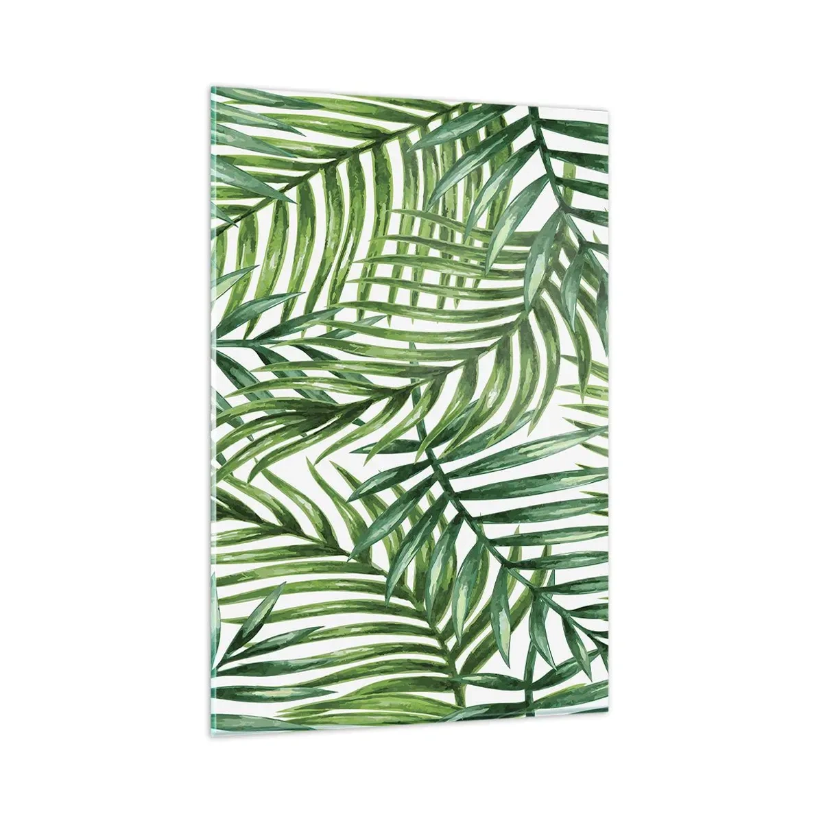 Glasbild - Bild auf glas - Grüne tropische Palmblätter auf hellem Hintergrund - 80x120cm - Unter dem grünen Baldachin - Moderne Wanddekoration für Wohnzimmer und Schlafzimmer ARTTOR
