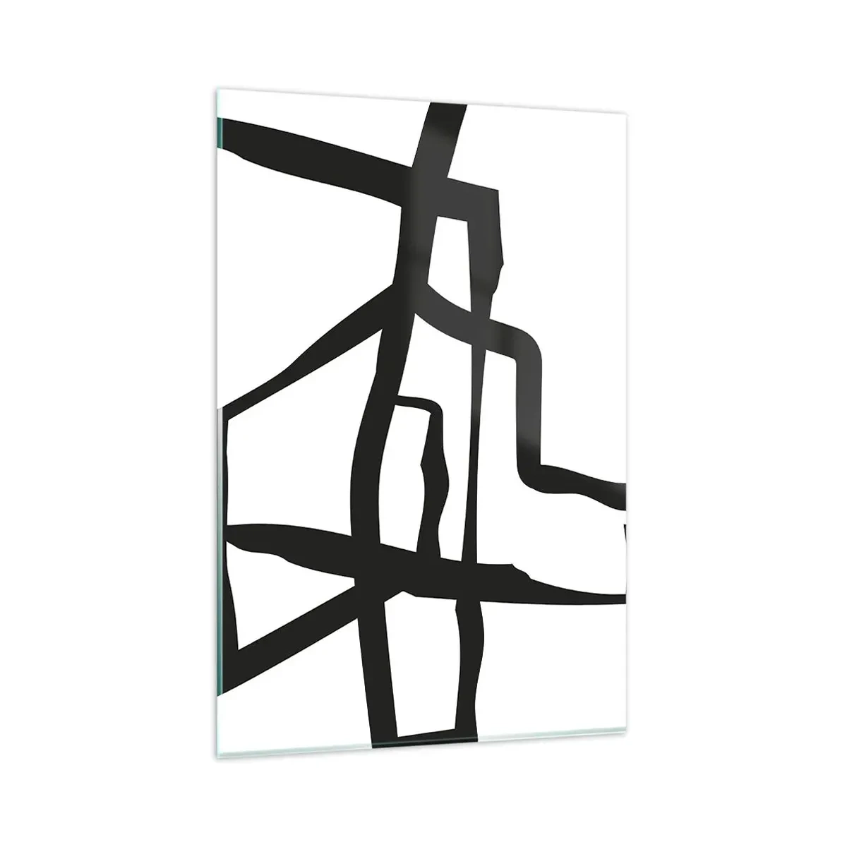 Glasbild - Bild auf glas - Minimalistisches Schwarz-Weiß-Muster mit geometrischen Linien - 80x120cm - Schwarz-Weiß-Design - Moderne Wanddekoration für Wohnzimmer und Schlafzimmer ARTTOR