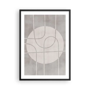 Poster in einem schwarzem Rahmen - Geometrische Linien und ein Kreis in Grautönen - 50x70cm - Kreisförmig und geradeaus - Moderne Wanddekoration für Wohnzimmer und Schlafzimmer ARTTOR