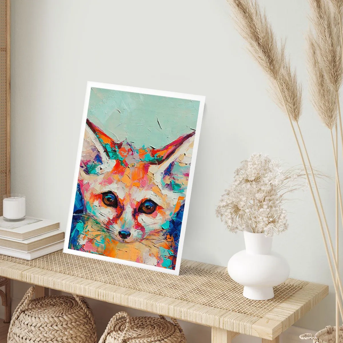 Poster - Ein farbenfrohes abstraktes Porträt eines Fuchses mit ausdrucksstarkem Blick. - 50x70cm - Bist du bereit für mich? - Moderne Wanddekoration für Wohnzimmer und Schlafzimmer ARTTOR