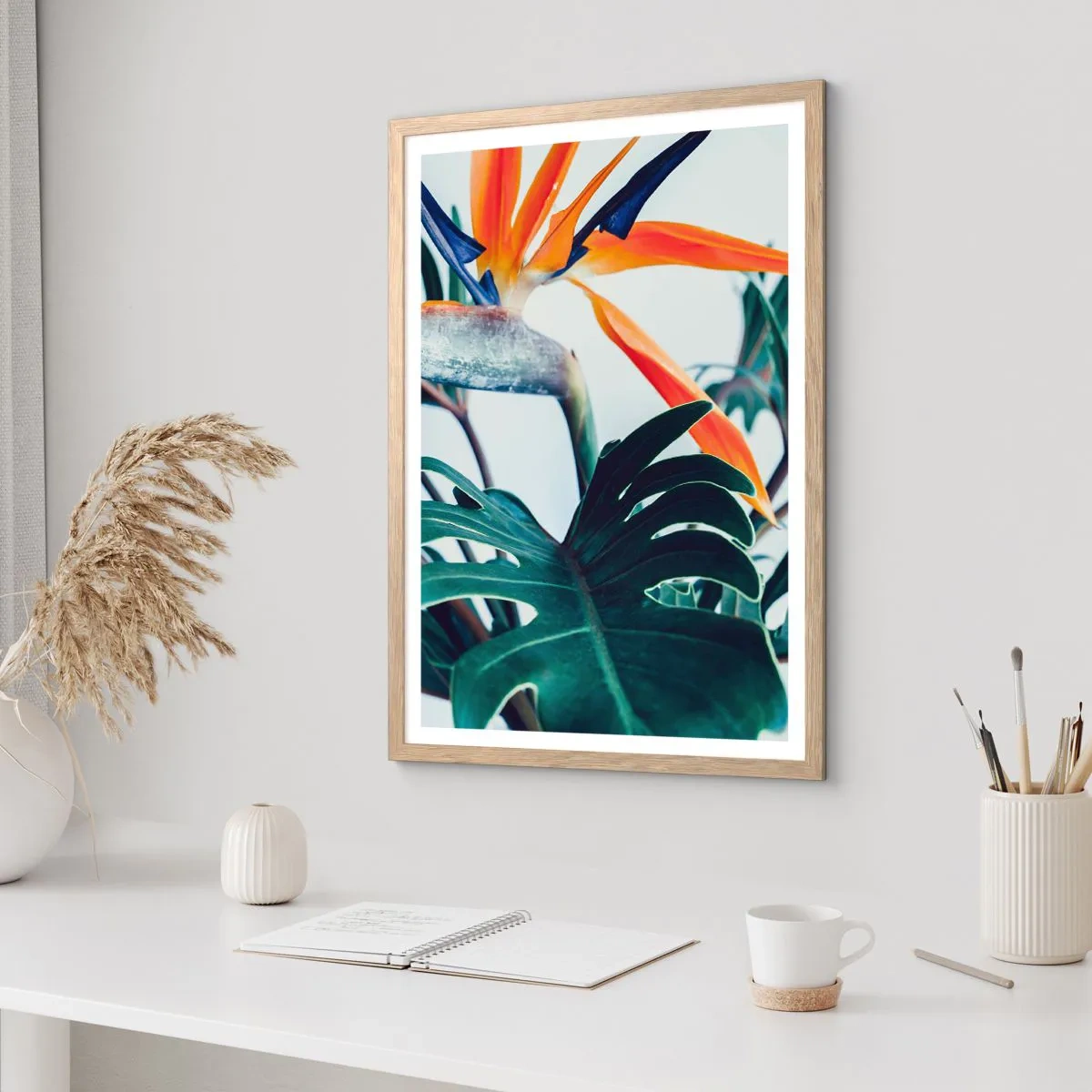 Poster in einem Rahmen aus heller Eiche - Vogelbusch - 61x91 cm