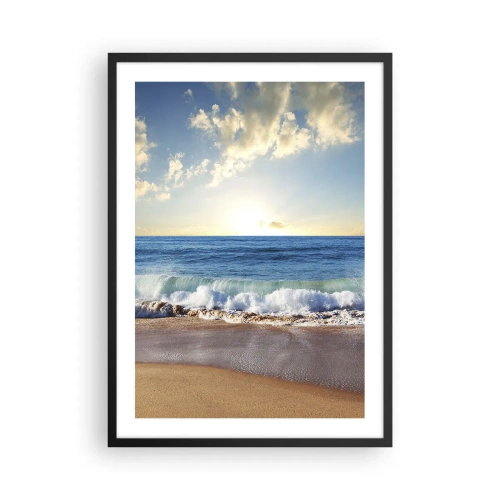 Poster in einem schwarzem Rahmen - Ein Strand mit Wellen und einem sonnigen Horizont - 50x70cm - Bewegung und Stille zugleich - Moderne Wanddekoration für Wohnzimmer und Schlafzimmer ARTTOR