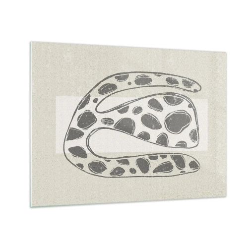 Glasbild - Bild auf glas - Eine phantasievolle organische Form in Grautönen auf Beige - 70x50cm - Seltsame Kreatur - Moderne Wanddekoration für Wohnzimmer und Schlafzimmer ARTTOR