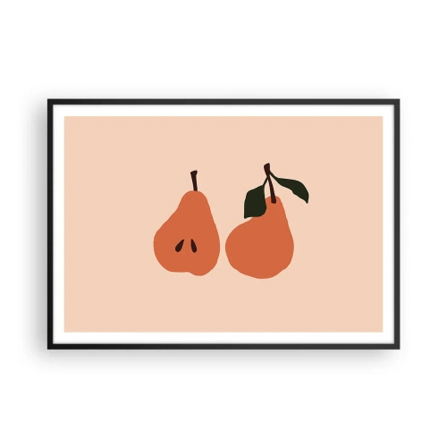 Poster in einem schwarzem Rahmen - Eine minimalistische Illustration von zwei Birnen auf beigem Hintergrund. - 100x70cm - Pure Süße - Moderne Wanddekoration für Wohnzimmer und Schlafzimmer ARTTOR