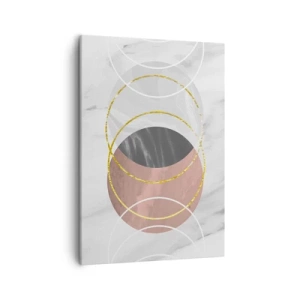 Bild auf Leinwand - Leinwandbild - Abstrakte geometrische Komposition mit Kreisen und metallischen Details - 50x70cm - Musik der Sphären - Moderne Wanddekoration für Wohnzimmer und Schlafzimmer ARTTOR