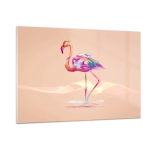 Glasbild - Bild auf glas - Bunter Flamingo auf pastellfarbenem Hintergrund - 120x80cm - Der Vogel der guten Gefühle - Moderne Wanddekoration für Wohnzimmer und Schlafzimmer ARTTOR