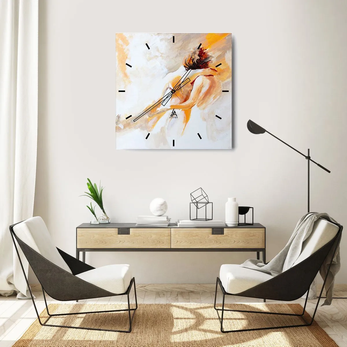 Wanduhr - Glasuhr - Abstrakte Szene einer romantischen Umarmung - 30x30cm - Am Himmel der Nähe - Moderne Wanddekoration für Wohnzimmer und Schlafzimmer ARTTOR