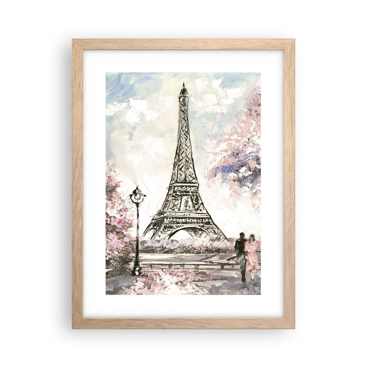 Poster in einem Rahmen aus heller Eiche - Aprilspaziergang durch Paris - 30x40 cm