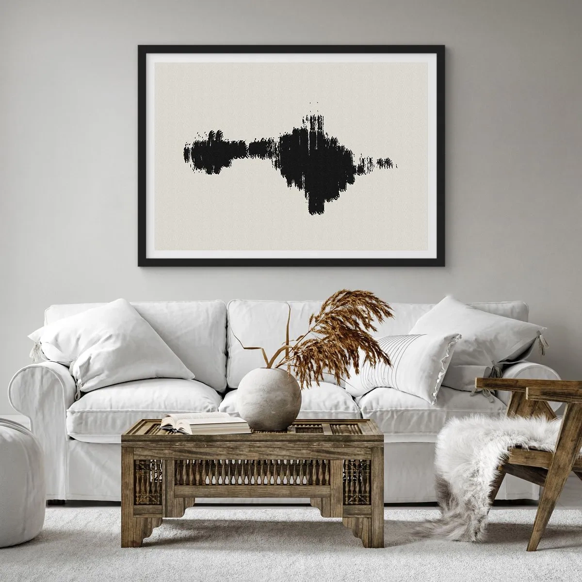 Poster in einem schwarzem Rahmen - Ein abstraktes Motiv, das einer Schallwelle im minimalistischen Stil ähnelt. - 100x70cm - Schwingungen der Fantasie - Moderne Wanddekoration für Wohnzimmer und Schlafzimmer ARTTOR