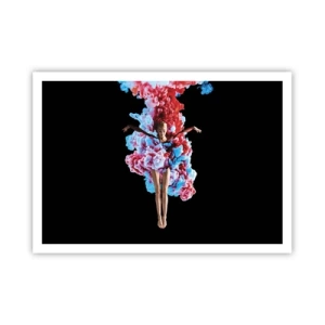 Poster - Eine Tänzerin, umgeben von buntem Rauch auf schwarzem Hintergrund - 100x70cm - In voller Blüte - Moderne Wanddekoration für Wohnzimmer und Schlafzimmer ARTTOR