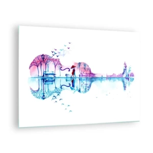 Glasbild - Bild auf glas - Eine gitarrenförmige Landschaft im Aquarellstil - 70x50cm - Ich bringe dir ein paar Regenbögen - Moderne Wanddekoration für Wohnzimmer und Schlafzimmer ARTTOR