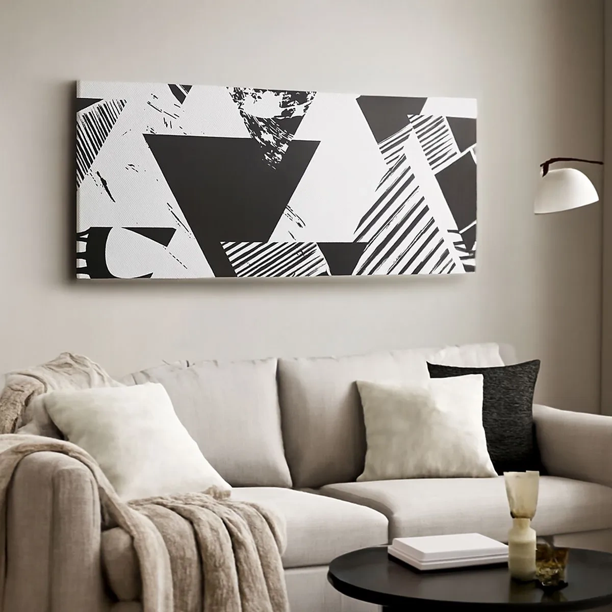 Bild auf Leinwand - Leinwandbild - Regen von Dreiecken - 100x40 cm