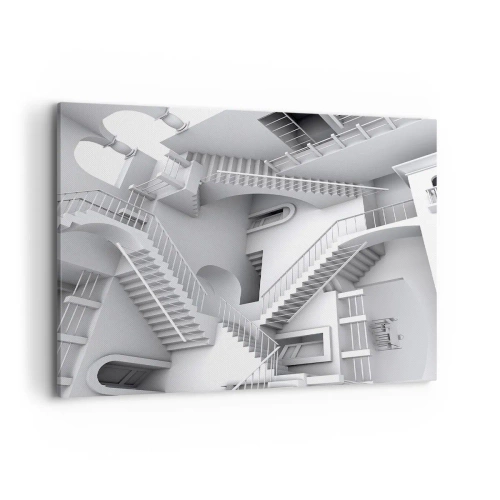 Bild auf Leinwand - Leinwandbild - Eine abstrakte Komposition aus Treppen in einer surrealistischen Raumanordnung - 100x70cm - Die Paradoxien des Weltraums - Moderne Wanddekoration für Wohnzimmer und Schlafzimmer ARTTOR