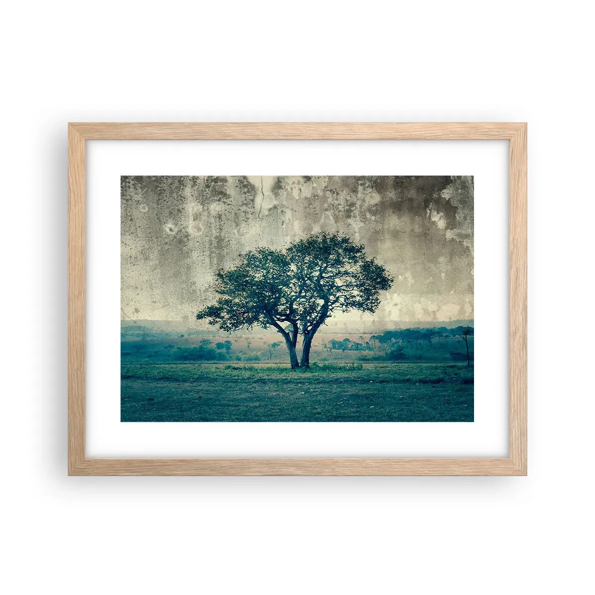 Poster in einem Rahmen aus heller Eiche - Ein Apfelbaum auf blauem Feld? - 40x30 cm