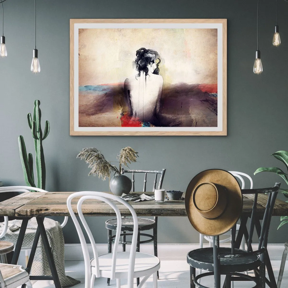 Poster in einem Rahmen aus heller Eiche - Glatte Linien, ovale Formen - 40x30 cm