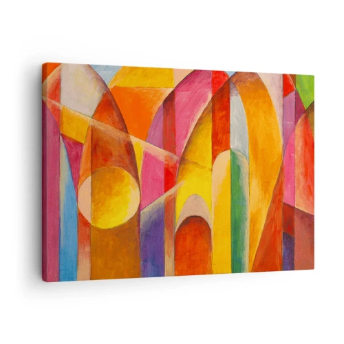Bild auf Leinwand - Leinwandbild - Eine abstrakte Komposition voller farbenfroher geometrischer Formen. - 70x50cm - Kathedrale der Sonne - Moderne Wanddekoration für Wohnzimmer und Schlafzimmer ARTTOR