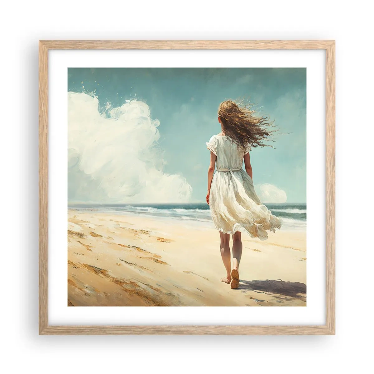 Poster in einem Rahmen aus heller Eiche - Der Sonne und dem Wind begegnen - 50x50 cm