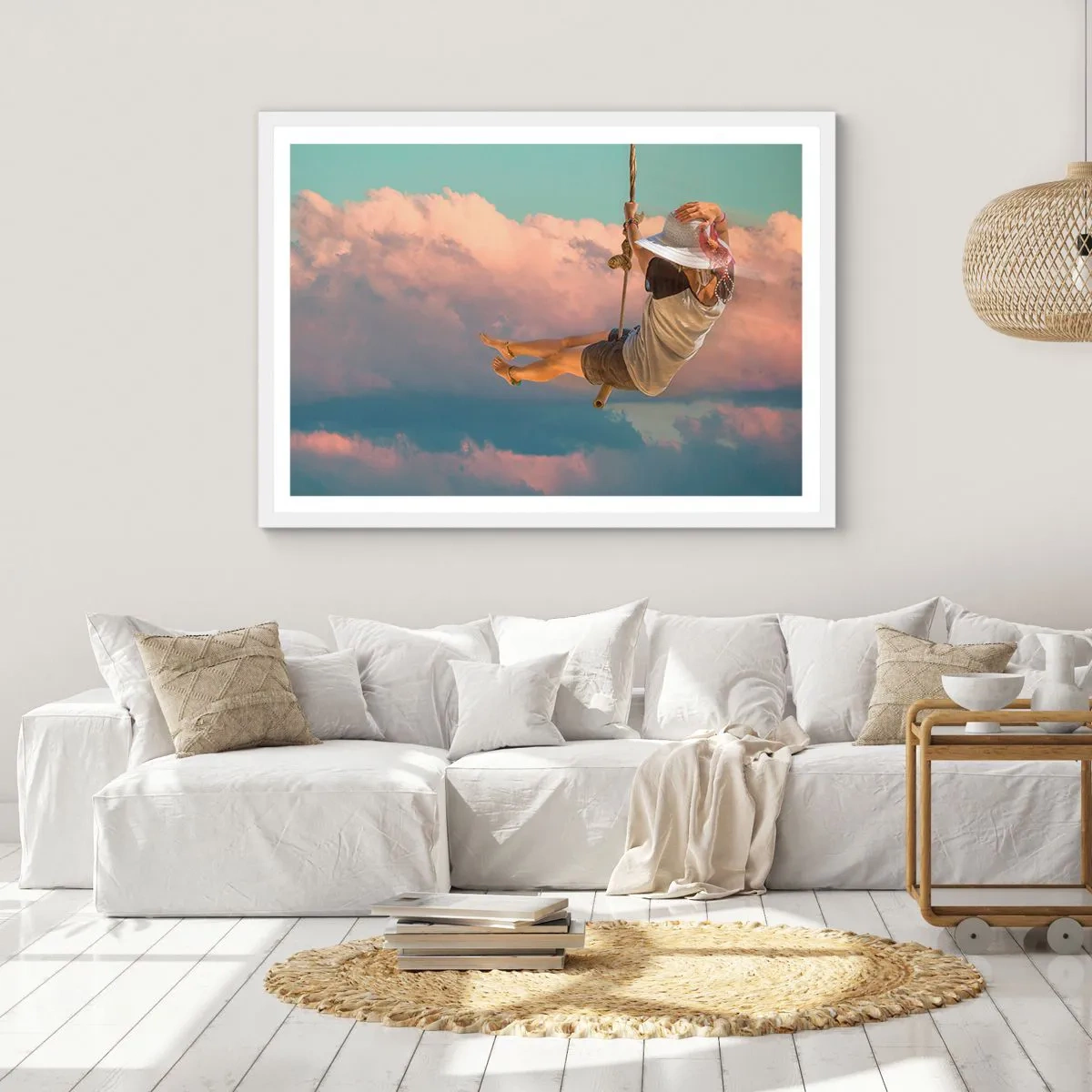 Poster in einem weißen Rahmen - Spaß in den Wolken - 100x70 cm