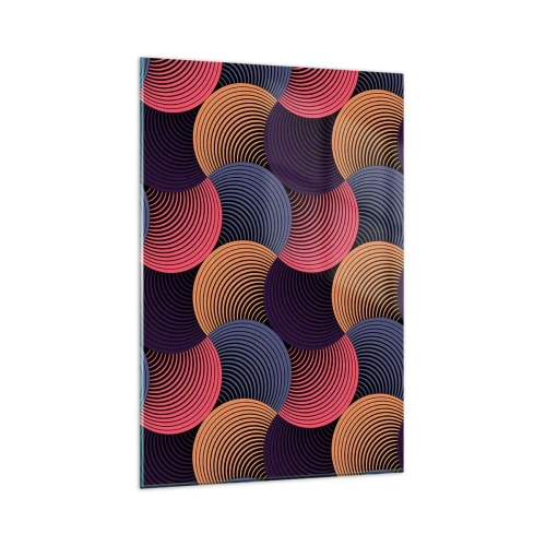 Glasbild - Bild auf glas - Geometrische Kreise in Rosa-, Lila- und Goldtönen - 80x120cm - Im kreisenden Rhythmus - Moderne Wanddekoration für Wohnzimmer und Schlafzimmer ARTTOR