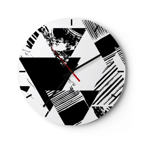 Wanduhr - Glasuhr - Schwarz-weiße geometrische Komposition mit Dreiecken - 30x30cm - Regen von Dreiecken - Moderne Wanddekoration für Wohnzimmer, Küche und Schlafzimmer ARTTOR