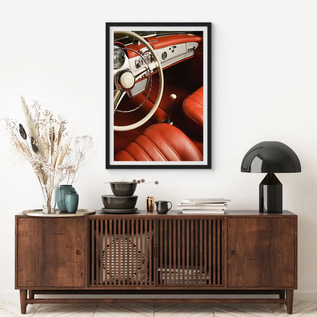 Poster in einem schwarzem Rahmen - Stilvolles Interieur eines Oldtimers - 50x70cm - Luxus im Vintagestil - Moderne Wanddekoration für Wohnzimmer und Schlafzimmer ARTTOR