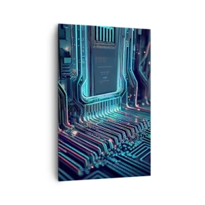 Bild auf Leinwand - Leinwandbild - Technologische Leiterplatte mit beleuchteten Spuren - 80x120cm - Ich denke nur… - Moderne Wanddekoration für Wohnzimmer und Schlafzimmer ARTTOR